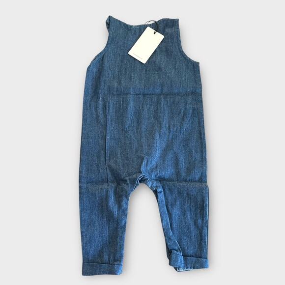 NWT 7 For All Mankind Infant Denim Romper 1Pc Lace Collar Pocket Sz 3mos - Picture 3 of 3